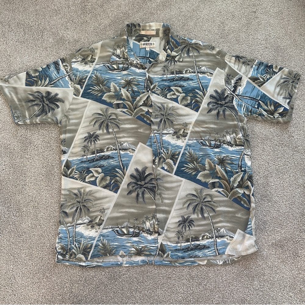 Campia Moda Mens Hawaiian Aloha Shirt Button Up Tropical Scenes XL
